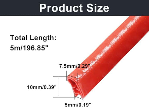 16.5 Ft Car Door Edge Guards, Red Rubber | Universal, Rubber U-Shaped Trim Protector, No Glue Required