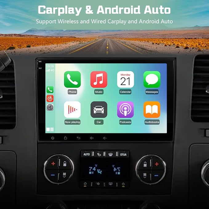 4Core Car Radio Stereo for Chevy Silverado Tahoe GMC Sierra Yukon 2007-2013, 8 Inch IPS Screen with CarPlay Android Auto Bluetooth GPS Navigation Backup Camera