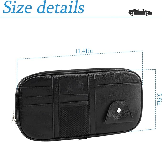 Car Sun Visor Organizer, Sunglass Holder and Storage Pocket, Card Cash Pouch with Multi-Pocket Net Zipper, Case Bag for License Pen Key, Auto Interior Accessories for Truck, SUV, Van (Blue)