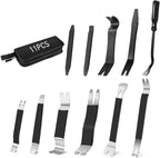 11PCS Trim Removal Tool Kit, Metal & Nylon Pry Tools Set for Car Door Panel, Dashboard, Audio, Clips, Fastener Remover w/ Storage Box – Black