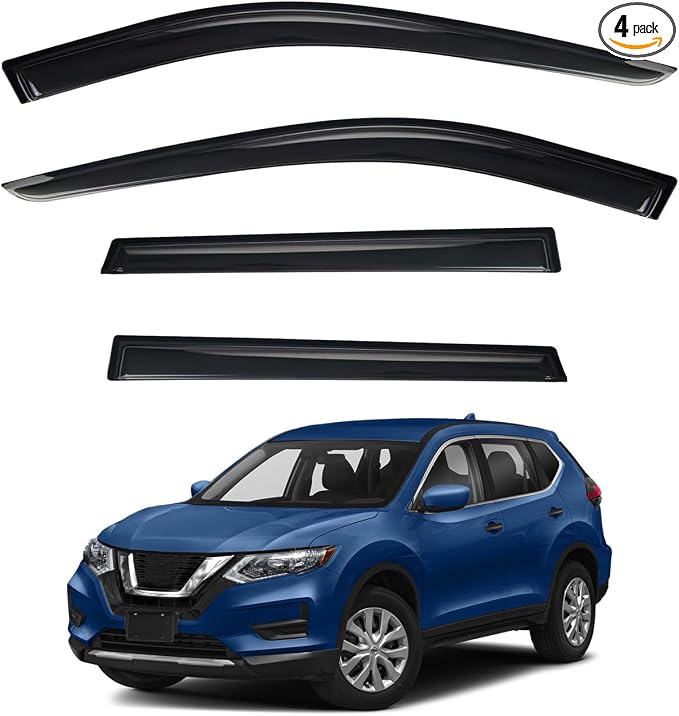 4pcs Smoke Tint Sun Rain Guard Vent Window Visors Compatible with 2021-2024 Nissan Rogue, Outside Mount Tape On Style Acrylic Set of 4 Front+Rear
