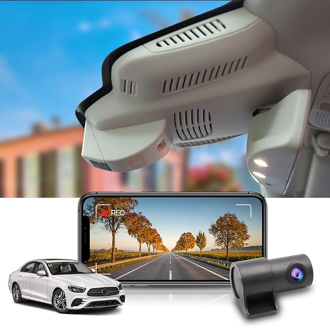 4K Dual Dash Cam Adapts for Benz E Class 2017-2023 E300 E350 E400 E450 W213 (HD2-6269), OEM Look, Front 2160P+Rear 1080P Video, Loop Recording, WiFi & APP, G-Sensor, Easy to Set, 128GB Card