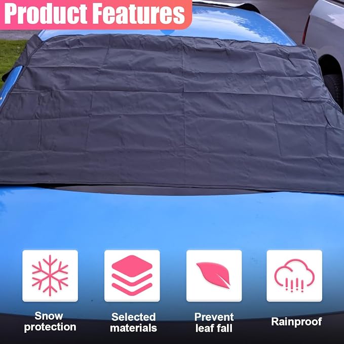 Car Rear Windshield Snow Ice Cover, Oxford Waterproof Auto Sun Shade, 57'' × 35'' Vehicle Windproof Protect Cover, Winter Frost Automotive Exterior Accessories for SUV, Sedan, Truck (Rear)