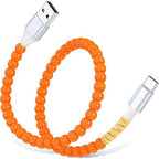 USB A to USB C Cable 1FT,Beaded Phone Charger Cord for iPhone 17 16 Pro Max 16e 15 Car Play,Type C Cute Car Charger Charging Cord for iPad 10 11/Samsung S26 S25 Ultra/Pixel/Android Girls Women,Orange