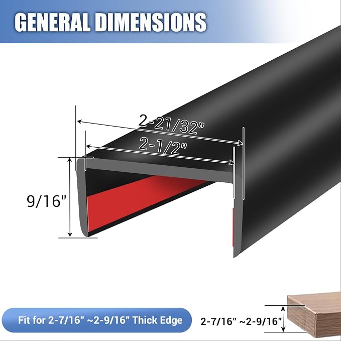 Rubber Edge Trim, Self-Adhesive Flexible Edge Guard, U Shaped Edge Banding, Peel and Stick 2-1/2"(63mm) Wide Size U Shaped Protector, Baby Proof Guards for Wood, Furniture, 20Ft