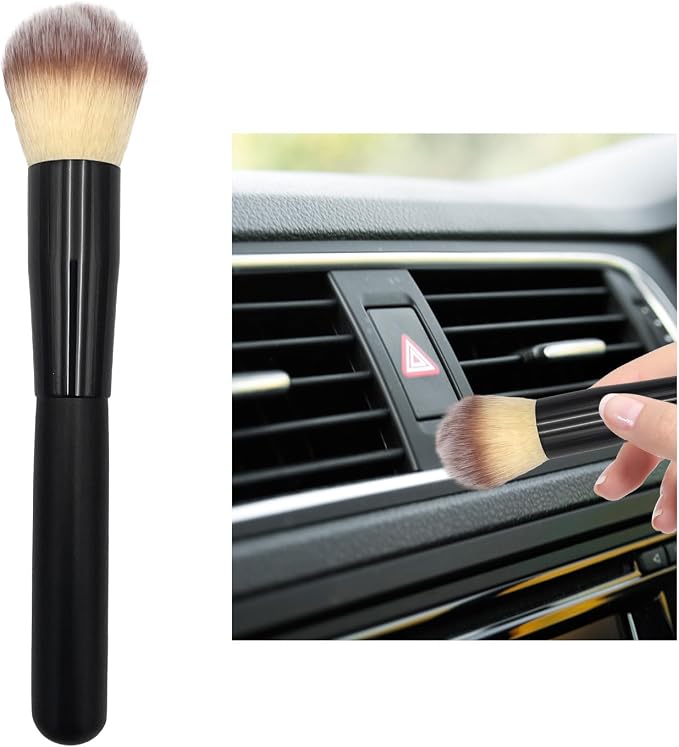 Car Detailing Brush, Curved Soft Bristles Auto Removal Dust Collectors, Universal Vehicle Dashboard, Air Conditioner Vents etc Interior Cleaning Tool Accessory (Long-Beige)