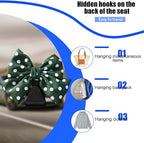 2PCS Car Seat Headrest Hook, Cute Bow Backseat Hanger Holder for Purse Bag Handbag Coat, Auto Interior Seat Back Grocery Storage Organizer Hook, Universal for Vehicles (Green Polka Dots)