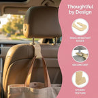 4PCS Car Seat Headrest Hooks, Auto Back Seat Hanger Holder, Durable Stylish Vehicle Organizer Universal Car Interior Accessories, Storage Hooks for Purses, Bags, Clothes (Carbon Fiber/Beige)