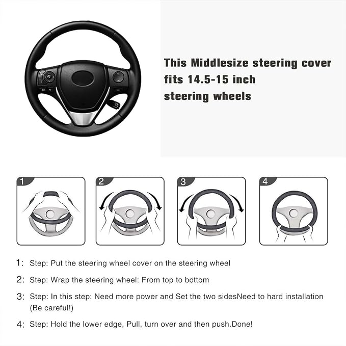 Faux Leather Heavy Duty Inner Ring car Steering Wheel Cover 14.5-15 inches (All Black)