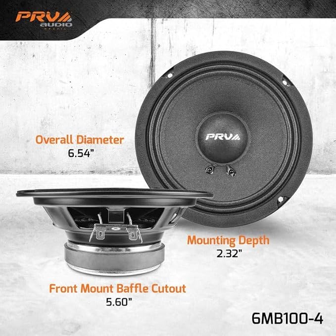 6.5 Inch Car Speakers 200 Watts 4 Ohm, 6MB100-4 Factory Replacement Car Door Speakers (Pair) Shallow Profile