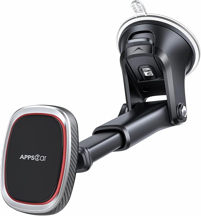 Magnetic Phone Mount, Dashboard Windshield Suction Cup Car Phone Holder Phone Mount with 6 Strong Magnets, Adjustable Telescopic Arm, Compatible with iPhone/Air/Pro/Max/All Smart Phones