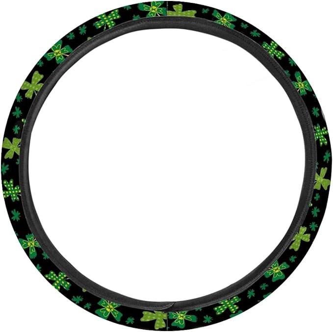 Car Steering Wheel Cover St.Patrick's Day Shamrock Green Pattern Car Wheel Cover Protector Steering Wheels Accessories Easy to Install Car Decoration Fit Most Car Truck SUV Van
