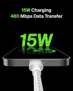 BoostCharge Braided USB-C to USB-A Charging Cable (3.3ft/1M) for iPhone 17 & 16 Series, Samsung Galaxy S25 Series, Google Pixel 10, iPad Pro, Nintendo Switch 2, Carplay, & More - White (2-Pack)
