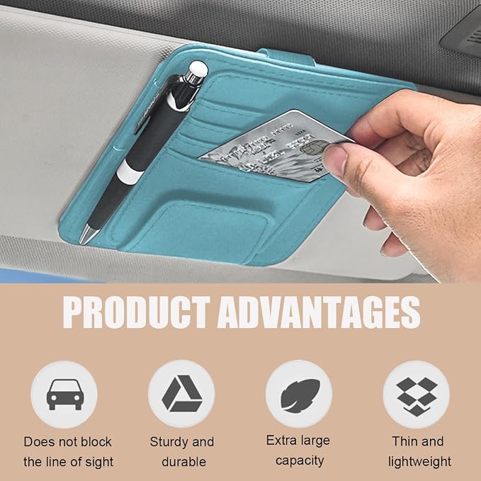 2 PCS Car Sun Visor Organizer, Small Auto Visor Organizer and Storage, Registration and Document Holder for Sunglasses, Card, Pen, Driver License, Car Accessories (Blue)