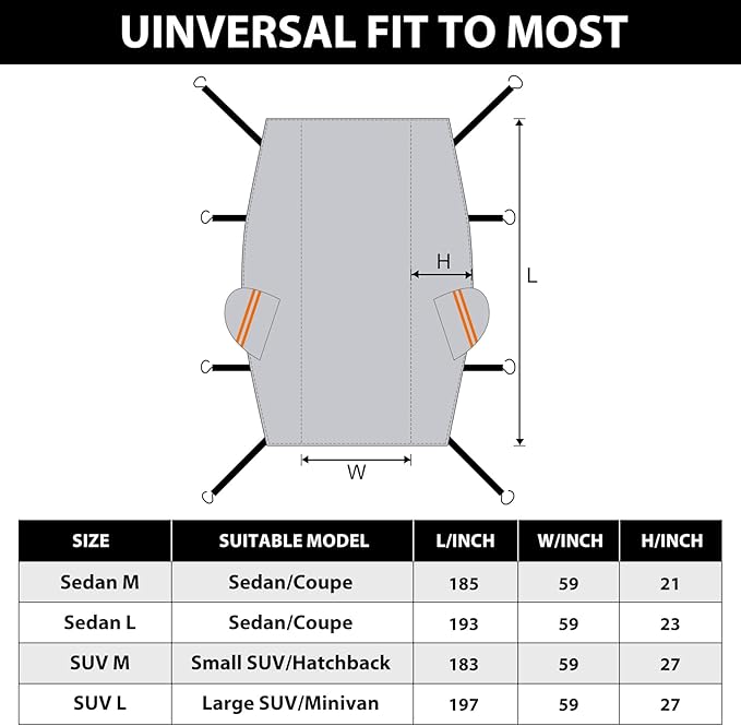 Half Car Cover Sedan, Top Cover for Windshield & Sunroof Protection with Cotton Liner, Hail Protector Car Cover Waterproof All Weather for Snow, Sun,Rain,Dust