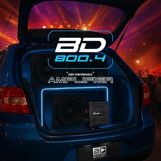 Banda Audiopart BD-800.4, Full Range 4 Channel Car Audio Amplifier - 800W RMS at 2 Ohm, Multi-Speaker Systems, Compact Design for Door Speakers