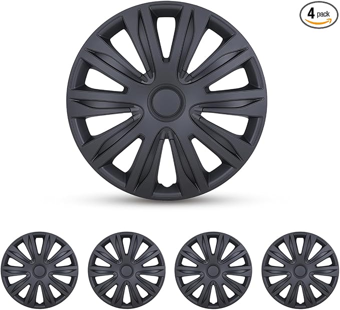 17 Inch Hubcaps Set of 4 Universal Wheel Rims Cover Hubcaps | Snap On Car Truck SUV Steel Wheels Hubcap High quality and durable ABS+PC Material (17-Inch, Matte Black )