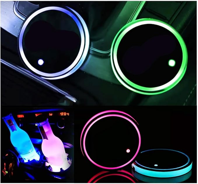 2PCS LED Car Cup Holder Lights, Light up Car Coasters for Cup Holders 7 Color-Changing Light Up Cup Holder Insert Coasters, Waterproof Car Accessories for Teens, Car Gifts for Men & Women