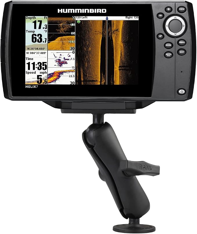 Fish Finder Mount for Humminbird Helix 7, Heavy Duty Drill-Down Marine Electronics Mount with Medium Arm and Rectangular Plate RAM-202-24-202U