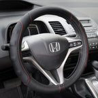 Ergonomic Steering Wheel Cover/Protector for Small Size Steering Wheels in Cars, SUVs, Boats (13.5-14.5") - Grip Drive Pro Comfort Grip (Black/Red Stitching)