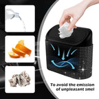 Car Trash Can with Lid & Rhinestones Design,Push-on Car Trash Bin for Storing Trashes Items & Cars Decor Includes 30PCS Trashes Bag,Shiny Cars Garbage Can with Back Clip for Side Door (Black Diamond)