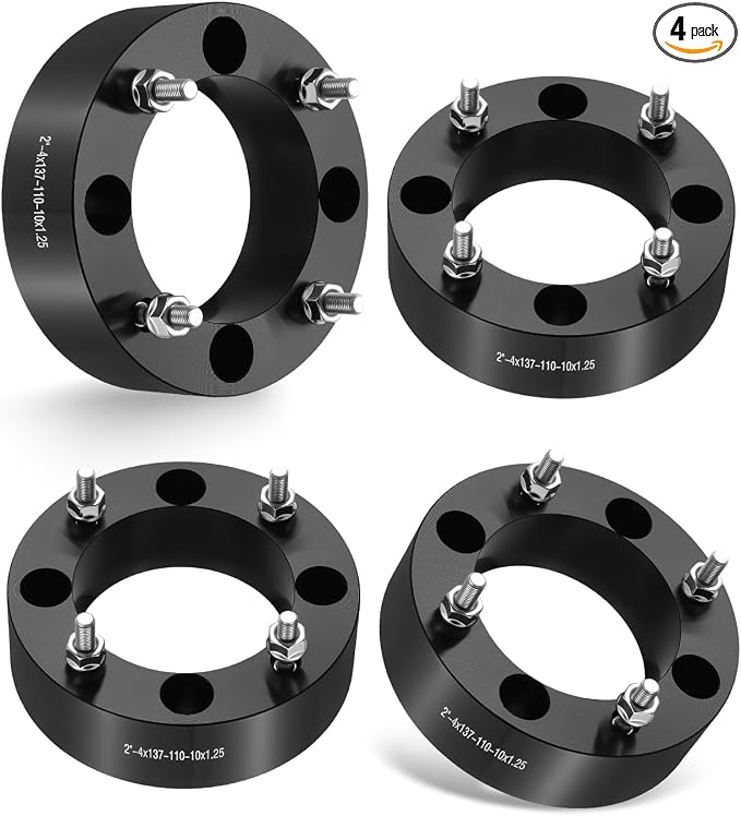 4x137 Wheel Spacers Compatible with EZGO EZ GO Golf Cart Club Car ATV, 2 inch Lug Centric Wheel Spacer 4 pcs 4x137 mm with 110 Hub Bore M10x1.25 Stud, Not Hubcentric Black