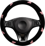 Pink Embroidery Butterfly Steering Wheel Cover, Nappa Leather Material, Universal 14.5-15 Inch Leather Anti-Slip Breathable Auto Steering Wheel Covers for Men Women