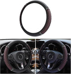 Bling Car Steering Wheel Cover, 15 Inch Rhinestones Soft Leather Elastic Steering Wheel Protector, Sparkly Crystal Diamond for Women Girls (Black/Red)