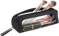 Small Clear Makeup Bag, PU Leather Travel Makeup Brush Case Portable Transparent Waterproof Cosmetic Organizer Pouch with Zipper for Women Home Travel Office Cosmetic Storage (Chic Black)