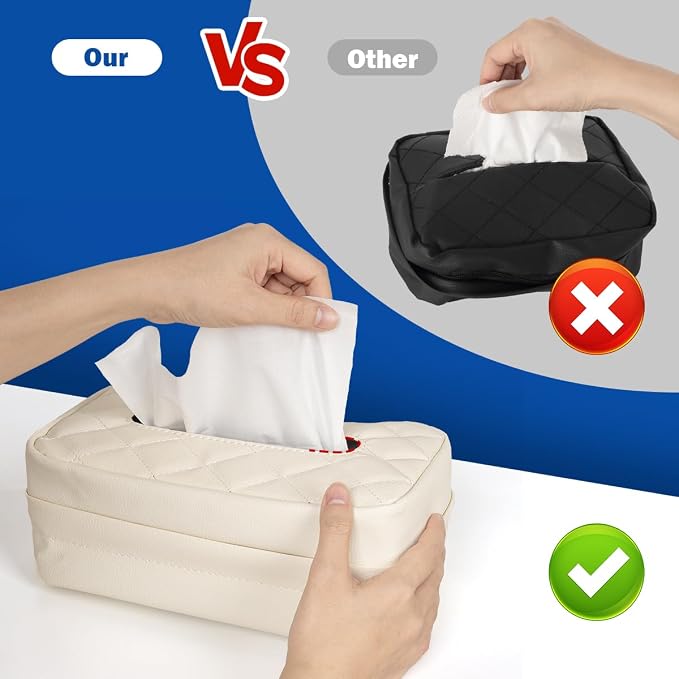 Car Tissue Holder - Standard Pu Leather Napkin Holder for Backseat, Extra Large Organization Fits 120-230 Tissues Per Box, 9.84'' X 4.72'' X 5.91'', Beige