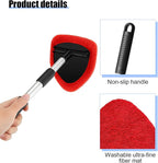 Car Windshield Cleaner Tool, Vehicle Window Detailing Cleaning Kit with Extendable Handle & 4 Washable Microfiber Pad, Auto Glass Wiper Cleaner for Exterior & Interior, Universal Fit (Red)