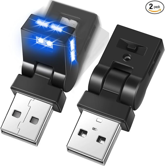 2 Pcs Mini USB LED Light Car LED Interior Lighting 5v RGB Foldable Ambient Lighting Adjustable 8 Color and Brightness Smart USB Night Lamp for Cars Laptop Keyboard (USB-A)