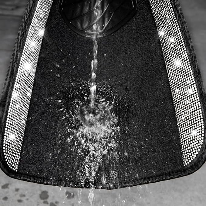 3 Row Bling Diamond Car Mats Shining Carpet Rhinestones Sparkly Glitter Floor Mats Anti-Slip PVC Heel Pad Universal for Automotive SUV,Sedan,Van, 3rd Row 2 Rear for Girl Women, Black Silver