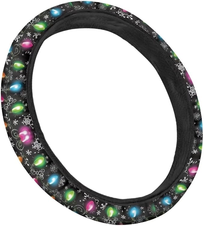 Christmas Steering Wheel Covers Xmas Lights Print Car Steering Wheel Cover Universal Fit Almost Car Non-Slip Steering Wheel Covers Soft Sweat Absorbing Steering Wheel Protector Cover
