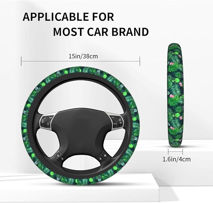 Alien Palm Leaf Flower Spaceship Steering Wheel Cover Car Accessories Cute for Women Girls Girly Universal 15 Inch Neoprene Auto Interior Decor Anti Slip Car Truck Protector