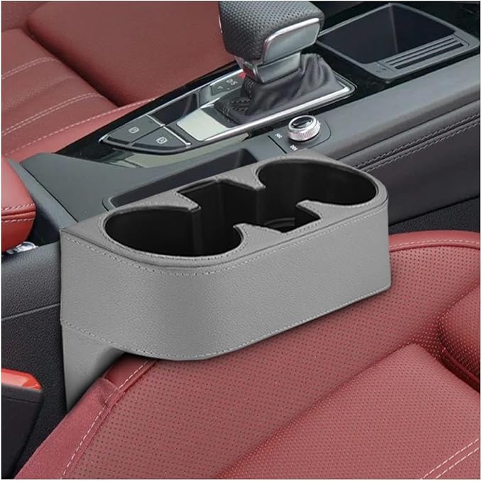 ZIMISI Car Cup Holder, Leather Front Console Gap Filler Organizer (Grey) | Car Seat Gap Filler Storage Box, Multifunctional Car Cup Drink Holder, Coin Bucket, Cell Mobile Phone Holder
