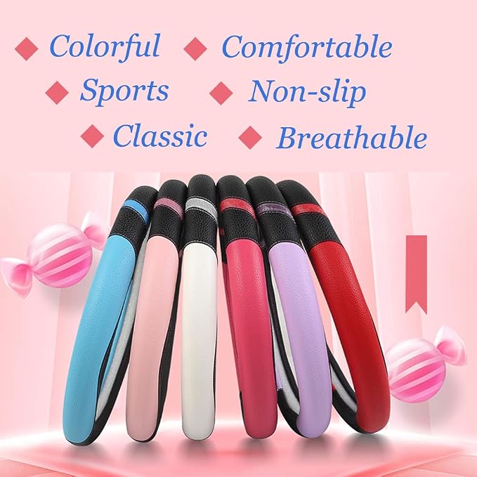 Steering Wheel Cover for Women Leather Universal Steering Wheel Covers for Car 15 inch (Pink)