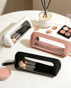2Pack Clear Makeup Bags Set,Clear Travel Makeup Brush Holder,Portable Leather Pencil Case Holder Travel Toiletry Bag for Women (Chic Pink)