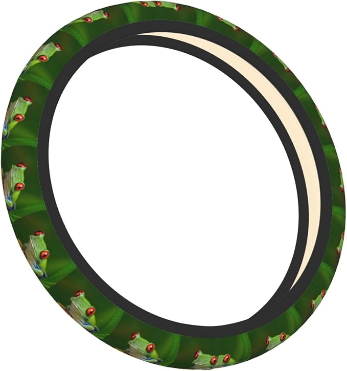 Elastic Cute Tree Frog Green Car Steering Wheel Cover Protector Upgrade Thicken,Durable Soft Car Accessories for Diverse Cars Truck SUV for Men Women Universal 15 Inch