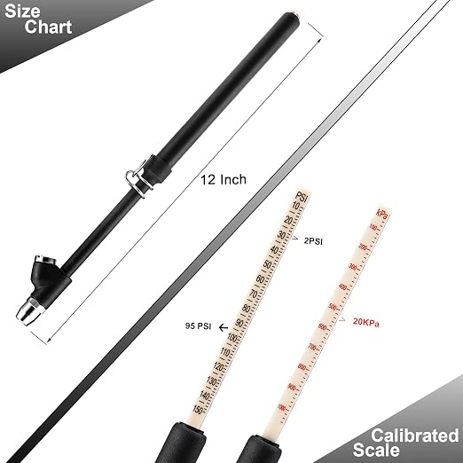 CZC AUTO Tire Pressure Gauge Heavy Duty Air Pressure Tire Gauge, Straight-on Foot Dual Head Chucks, Black Painting, 10-150PSI 100-1000KPa for Semi Truck Car RV Van（2 Pack）