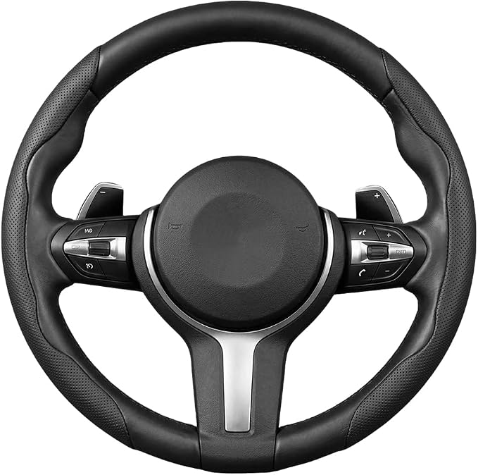 2PCS/Set Car Steering Wheel Cover, Leather Segmented Anti-Slip Automotive Wheel Protector, Soft Breathable Vehicle Steering Protection Covers, Universal Interior Accessories (Black)
