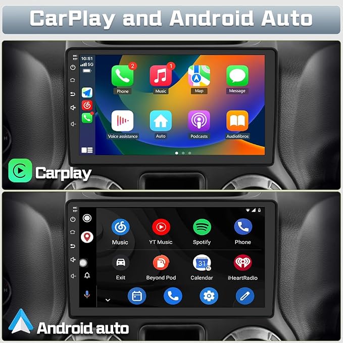 Car Radio Stereo Upgrade for Jeep Wrangler JK 2007-2018 Dodge Ram Android 13 with Wireless CarPlay Android Auto