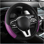 Car Steering Wheel Cover, 15 Inch Anti-Slip Stretch Leather Steering Wheel Protector, Comfortable Breathable Sporty Steering Wheel Cover for Women Men, Car Accessories (Black & Purple, AD)