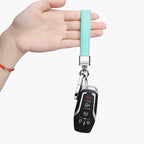 Genuine Leather Car Keychain,Universal Heavy Duty Metal Key Chain Accessories,Car Fob Key Keychain Holder with 360 Degree Rotatable Snap Swivel and Anti-Lost D-Ring for Men Women(Mint Green)