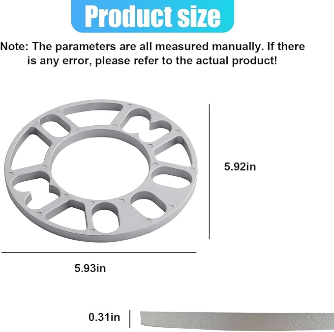 YoRise 2PCS 8 mm Car Wheel Spacers, PCD 100-120mm Aluminum Alloy Hub Centric Wheel Spacer for 4 & 5 Lug, Universal Car Tire Accessory for 4X100, 4X114.3, 5x108, 5x112, 5x120 Bolt Pattern(8MM)