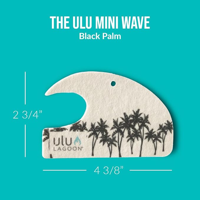 Hanging Car Air Freshener | Tropical Beach Coconut Surf Wax Scent Mini Wave | Long Lasting Car Freshener, Closet and Beyond | Made In USA | 3 Pack (Black Palms)