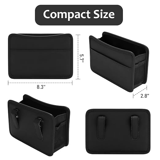 Collapsible Car Trash Can, Leather Vehicle Garbage Organizer Bin Holder with One Roll Trash Bag, Foldable Hanging Mini Cars Storage Bag Container for Auto, SUV (Black)
