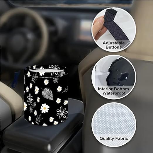 Portable Reusable Waterproof Car Trash Bin, Multipurpose Vehicle Organizer, Road Trip Essentials (Leaves and Flowers)