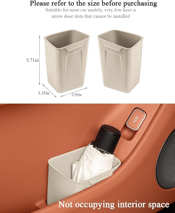 Car Interior Storage Box, Black Silicone Door Side Organizer with Umbrella Holder and Trash Can, Vehicle Accessory (Beige)