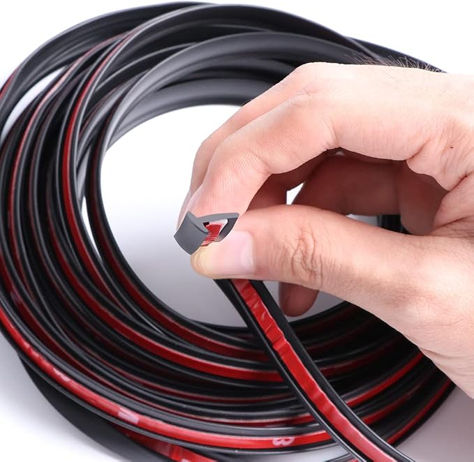 5M/16.5Ft Universal Self Adhesive Auto Rubber Weather Draft Seal Strip, Car Windshield Edge Moulding Sealing Strip Soundproof T-Type Rubber Edge Protector Trim, Black, 6 * 10mm
